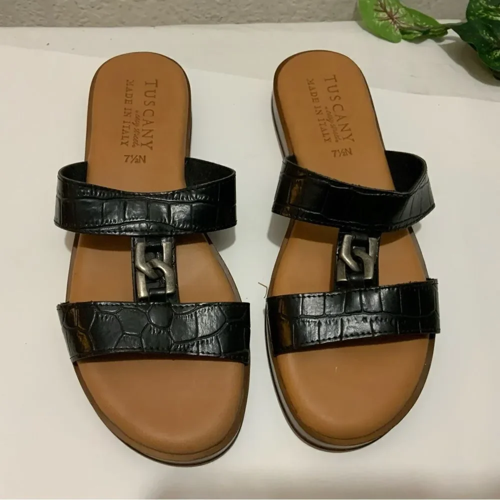 Tuscany by easy street slip on sandals black brown Size 7.5 N